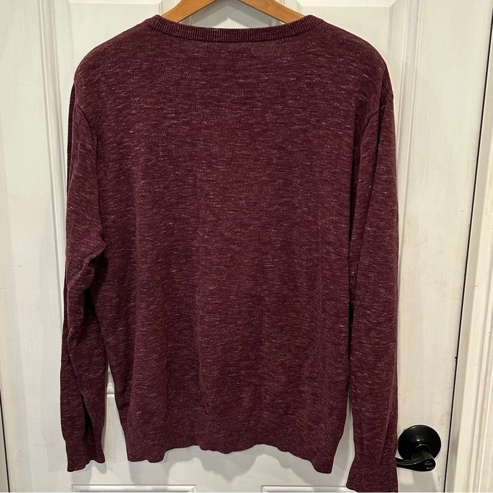 J Crew Mens Sweater Heathered Burgundy Long Sleeve Crew Neck Cotton Size large